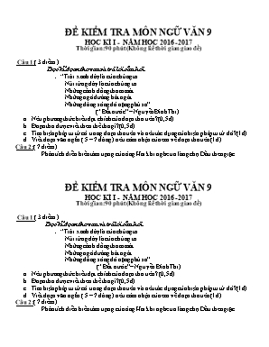 Đề kiểm tra học kì I môn Ngữ văn Lớp 8+9 - Năm học 2016-2017 - Trường THCS Hưng Lộc